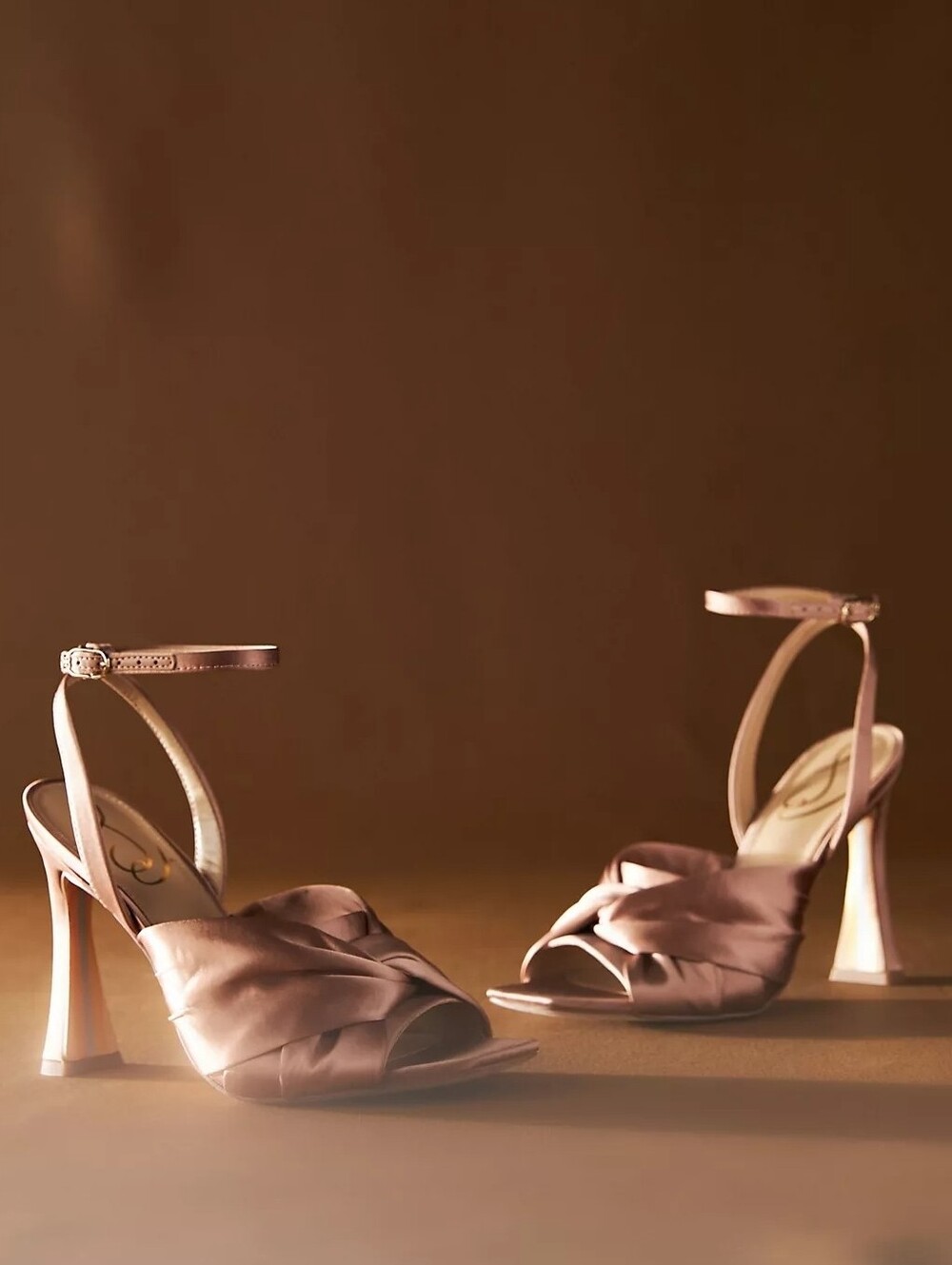 Sam Edelman Rose Bronze Lavendar satin knotted ankle strap heel sandal US 9